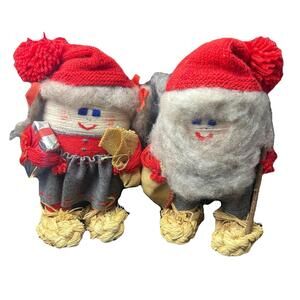 Vintage Swedish Tomte Nisse Dolls 12” Handmade Straw Shoes PVP Sweden Christmas
